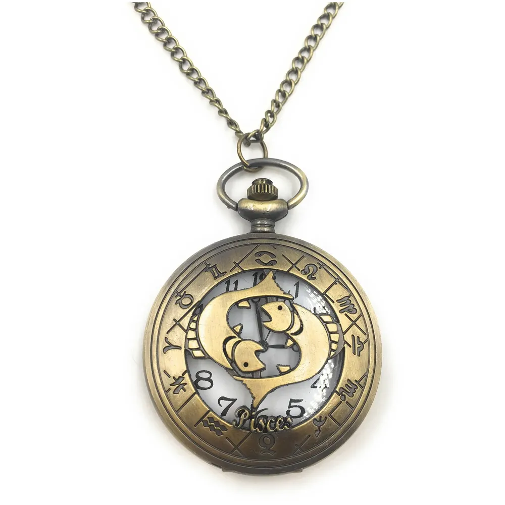 Antique Classic Pisces Vintage Quartz Pocket Watch Case Zodiac 4.5 cms Diameter February 19 to March 20