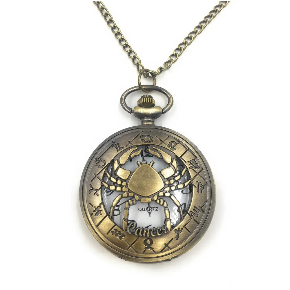 Antique Cancer Vintage Quartz Pocket Watch Case Zodiac 4.5 cms Diameter June 21-July 22