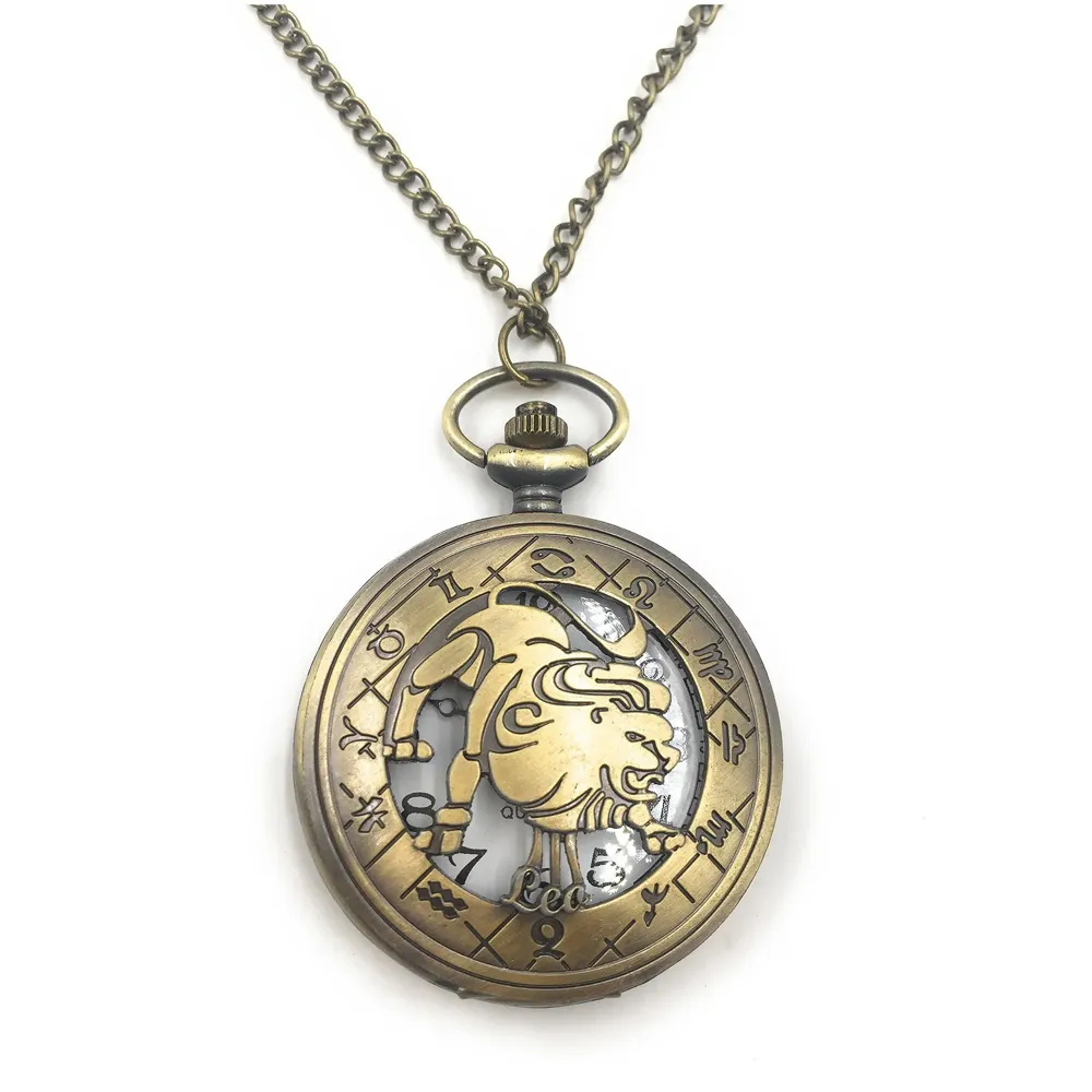 Antique Classic Leo Vintage Quartz Pocket Watch Case Zodiac 4.5 cms Diameter July 23-August 22