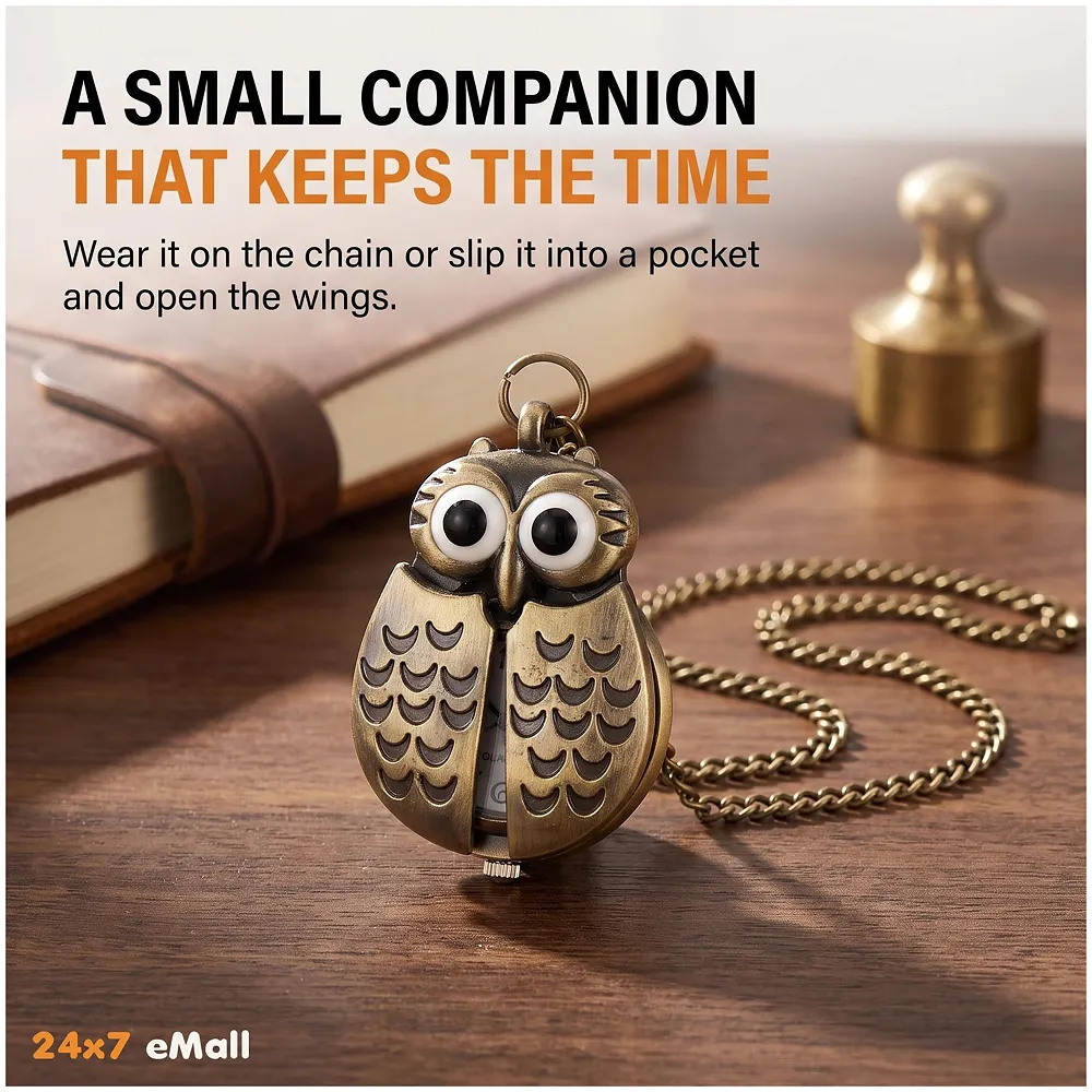 owl Pocket Watch Classic Vintage Retro Antique Owl Chain Pocket 2.5 Cms Diameter Pendent (Owl)