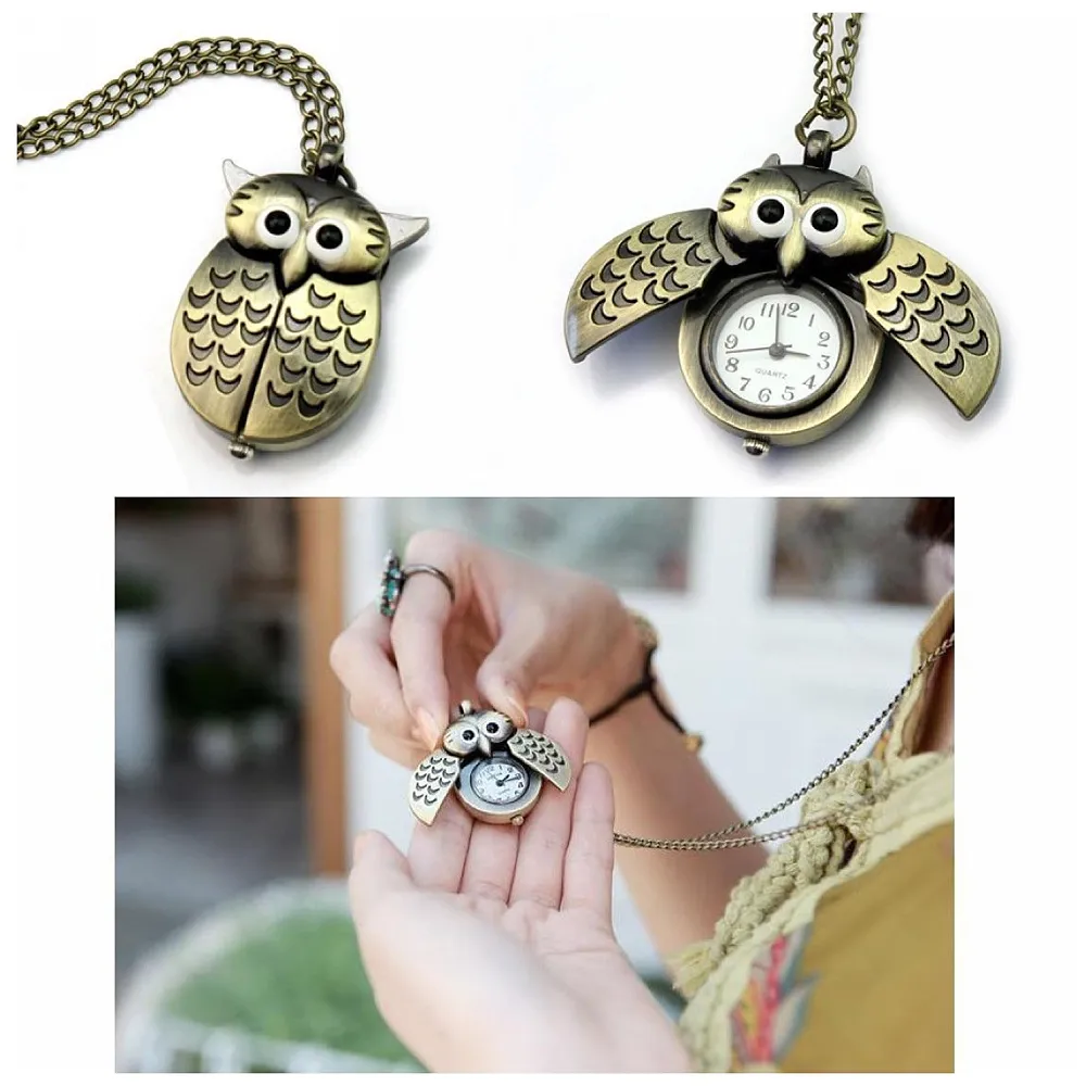 owl Pocket Watch Classic Vintage Retro Antique Owl Chain Pocket 2.5 Cms Diameter Pendent (Owl)