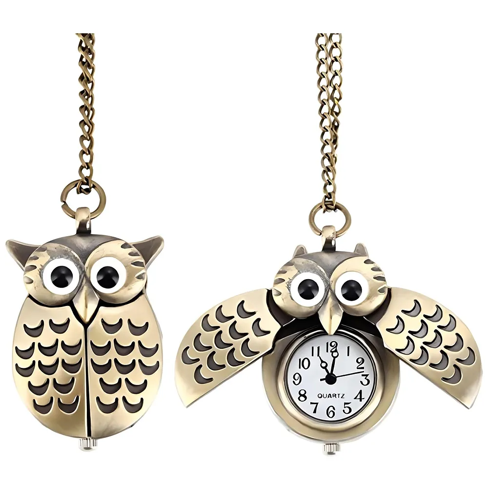 owl Pocket Watch Classic Vintage Retro Antique Owl Chain Pocket 2.5 Cms Diameter Pendent (Owl)