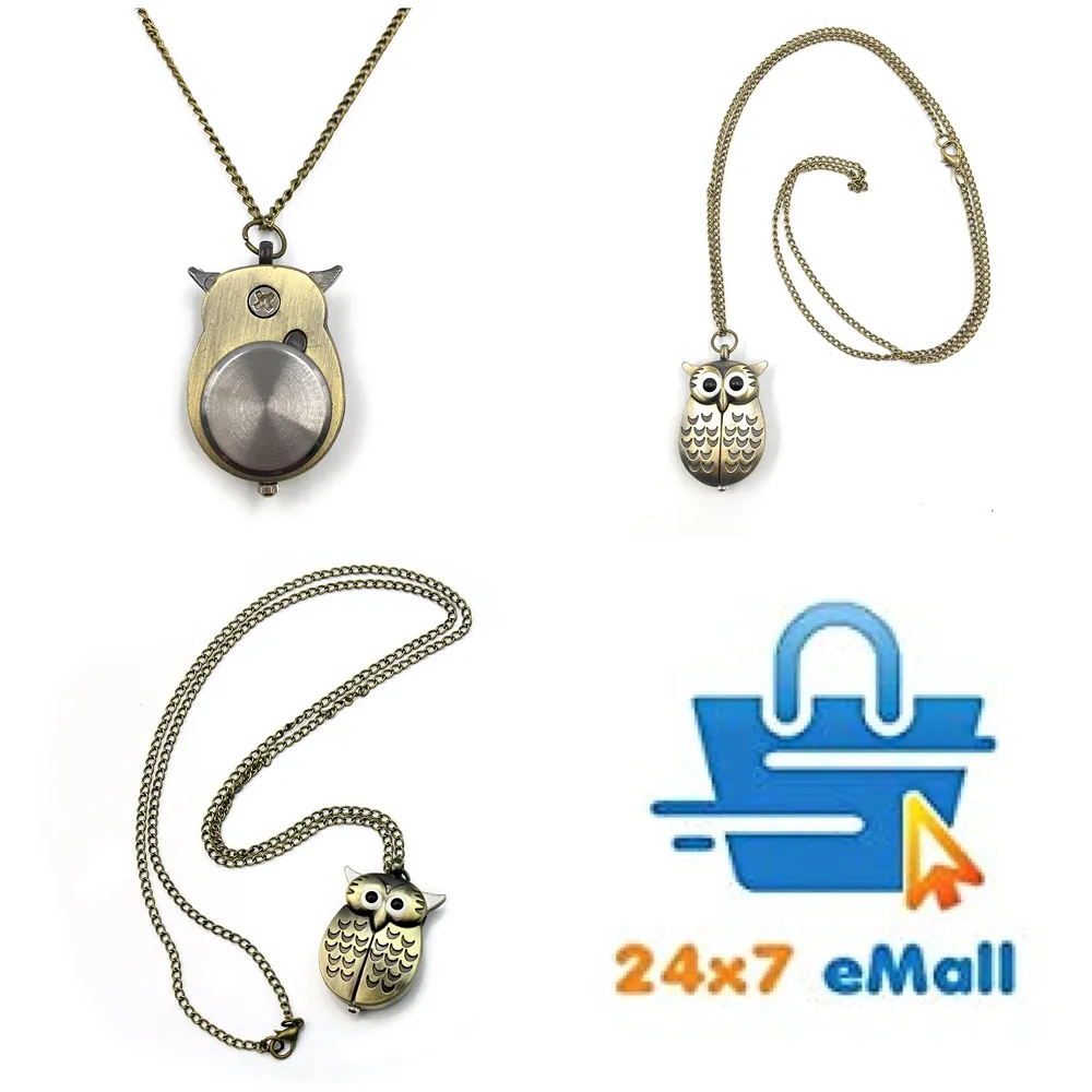 owl Pocket Watch Classic Vintage Retro Antique Owl Chain Pocket 2.5 Cms Diameter Pendent (Owl)