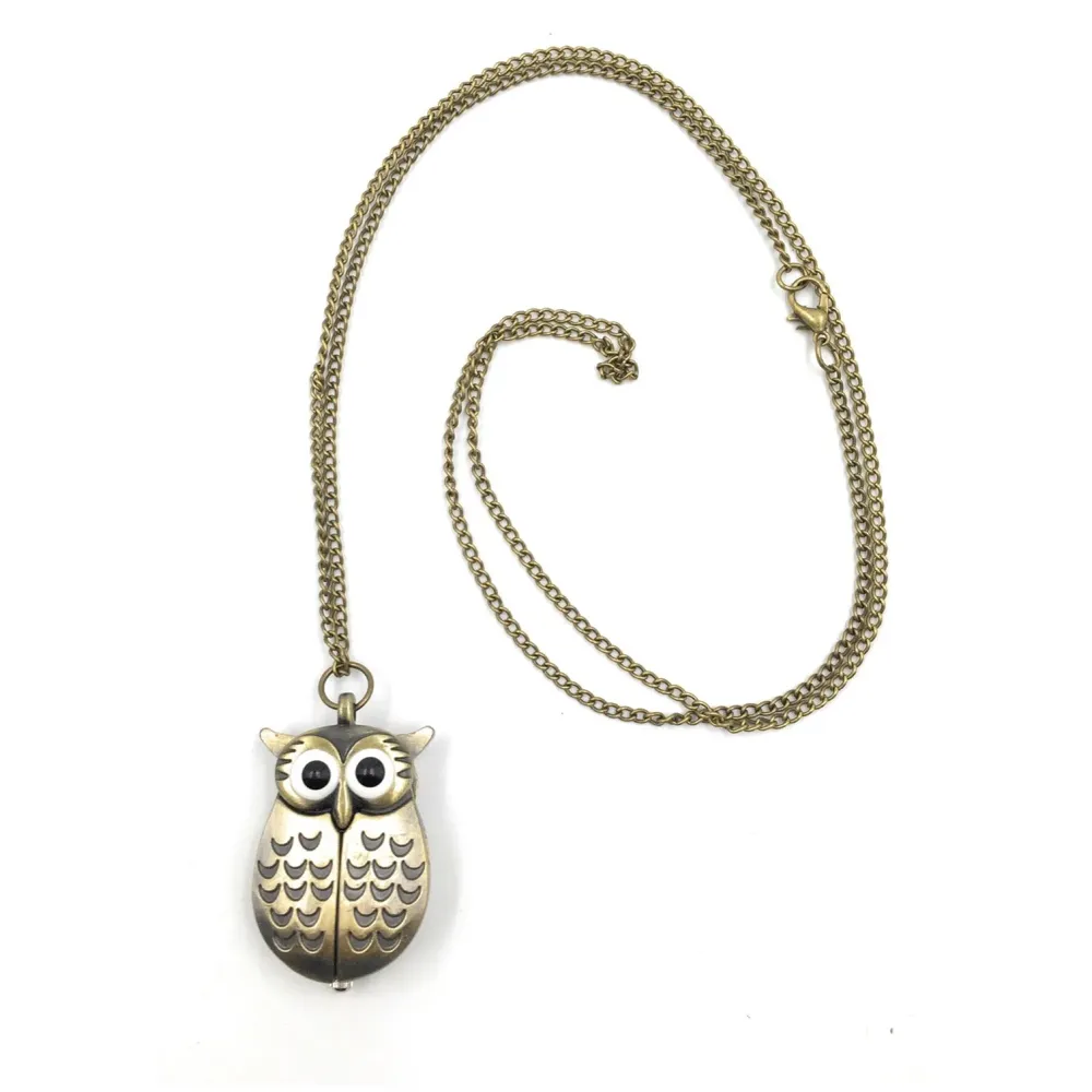owl Pocket Watch Classic Vintage Retro Antique Owl Chain Pocket 2.5 Cms Diameter Pendent (Owl) - 7