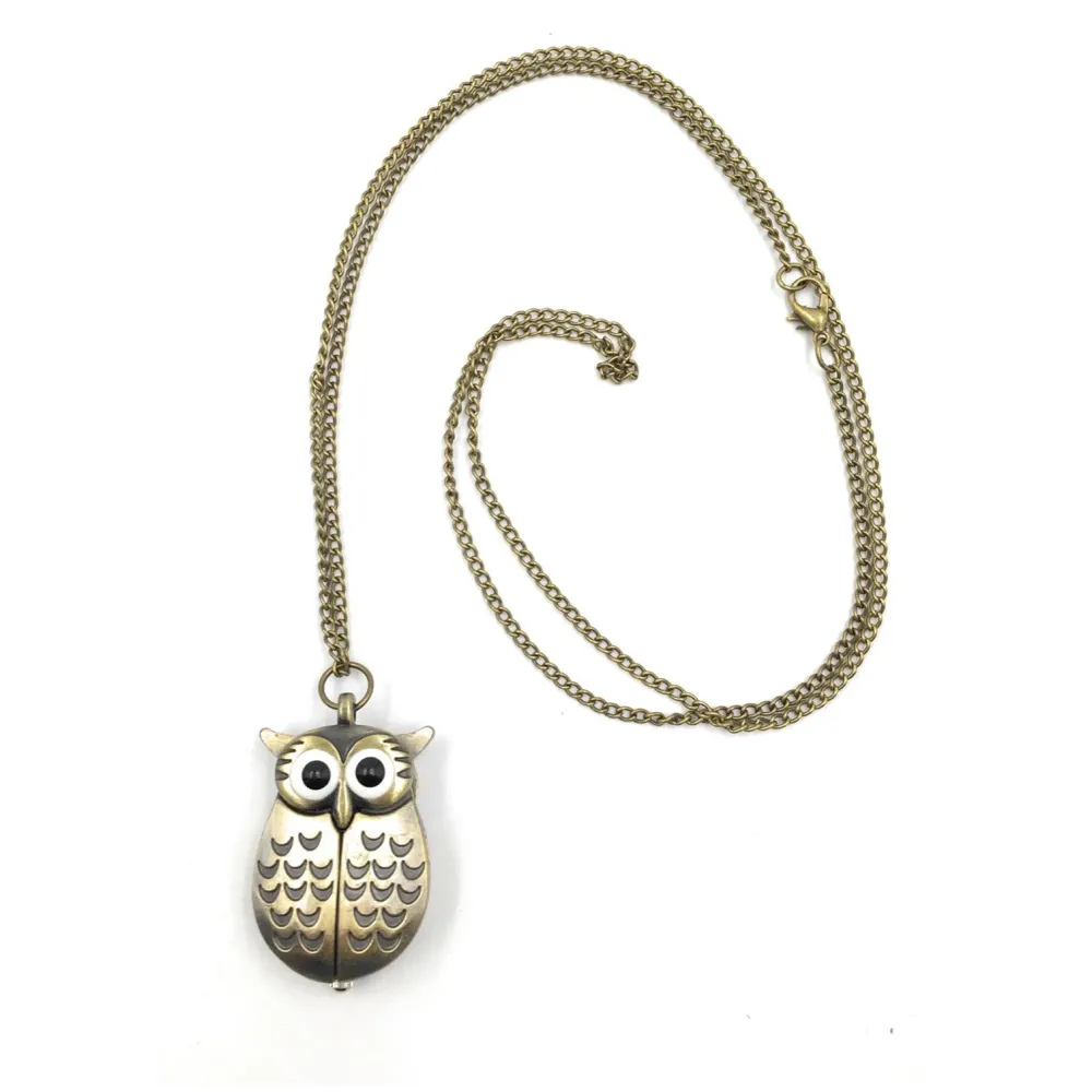 owl Pocket Watch Classic Vintage Retro Antique Owl Chain Pocket 2.5 Cms Diameter Pendent (Owl)