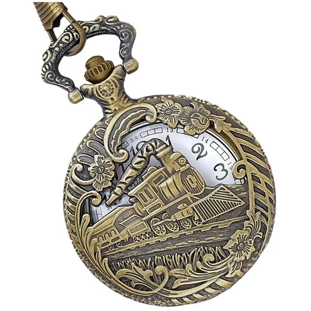Antique Train Classic Vintage Quartz Pocket Watch Case 4.5 cms Diameter
