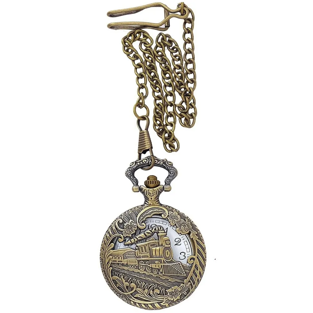 Antique Train Classic Vintage Quartz Pocket Watch Case 4.5 cms Diameter
