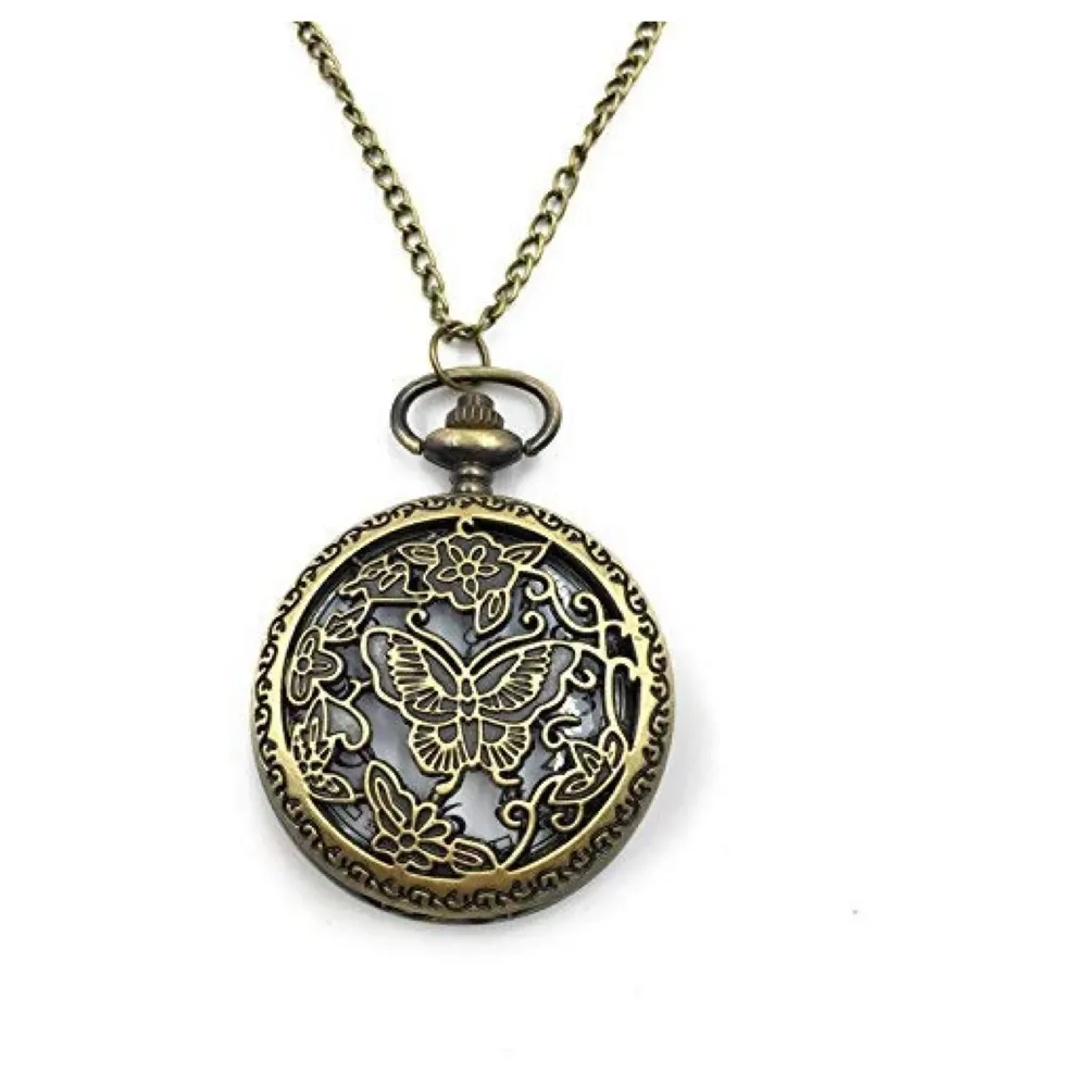 Antique Butterfly Pocket Watch Classic Vintage Quartz Pocket Watch Case 4.5 cms Diameter