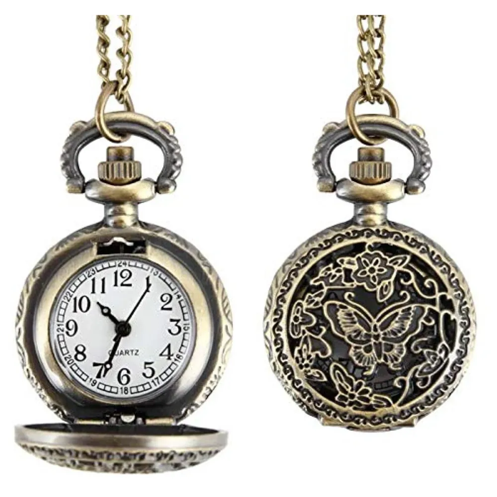 Antique Butterfly Pocket Watch Classic Vintage Quartz Pocket Watch Case 4.5 cms Diameter