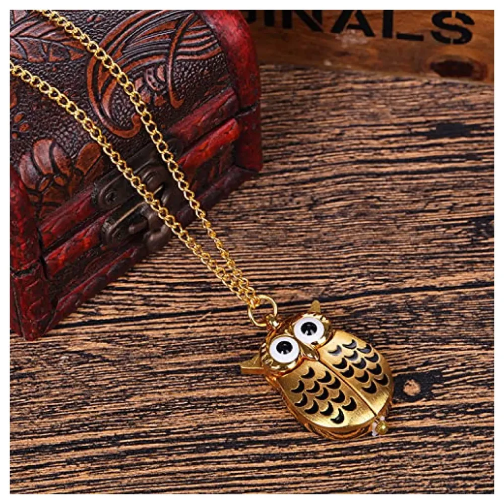 Gold Owl Pocket Watch Classic Vintage Retro Owl Chain Pocket 2.5 Cms Diameter Pendent