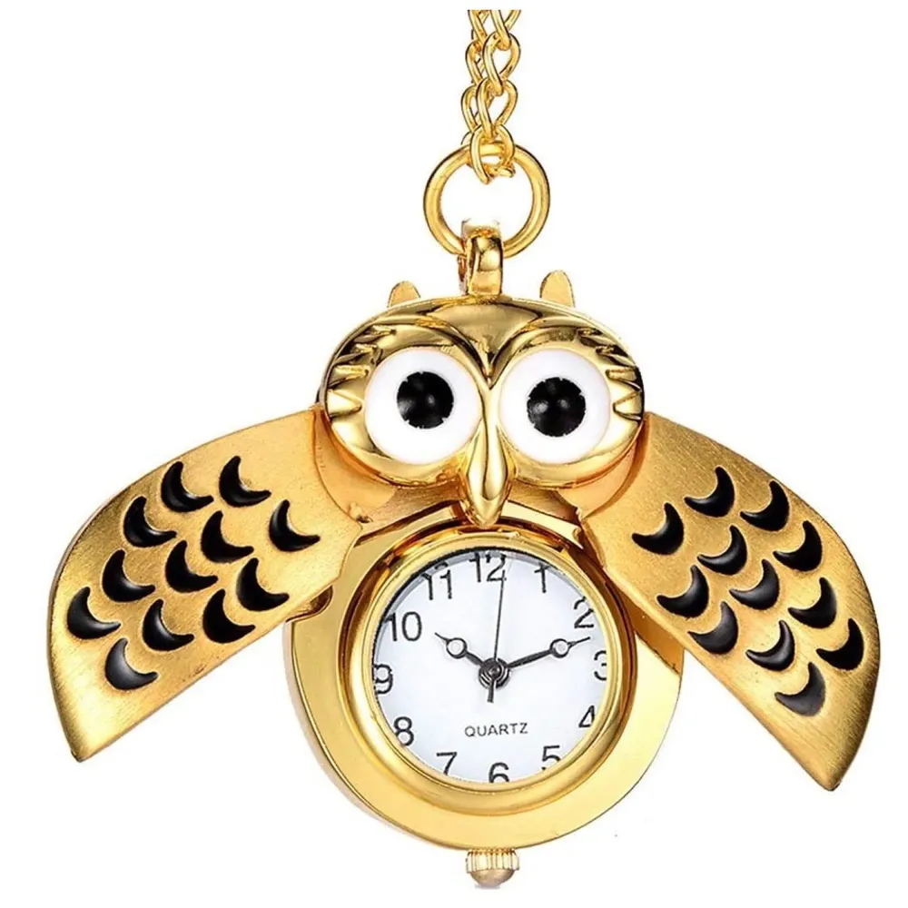 Gold Owl Pocket Watch Classic Vintage Retro Owl Chain Pocket 2.5 Cms Diameter Pendent