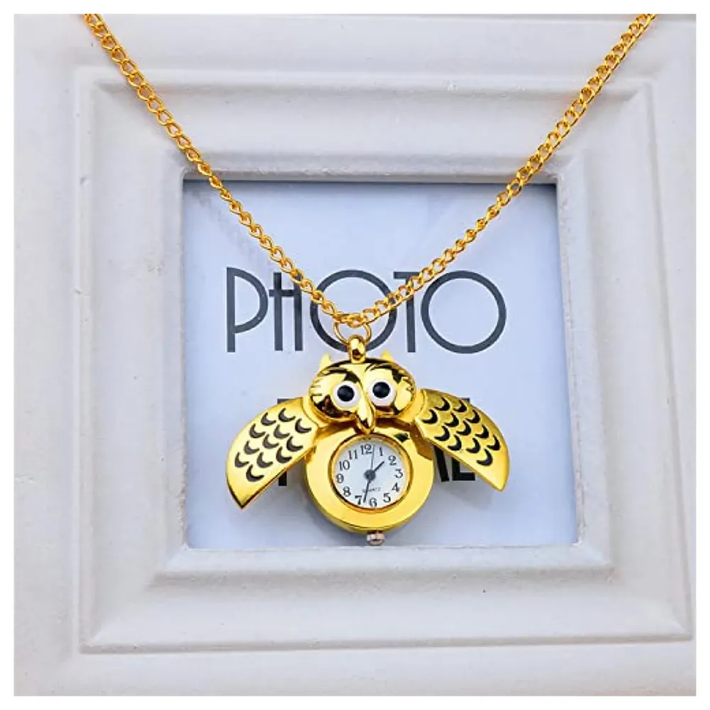 Gold Owl Pocket Watch Classic Vintage Retro Owl Chain Pocket 2.5 Cms Diameter Pendent