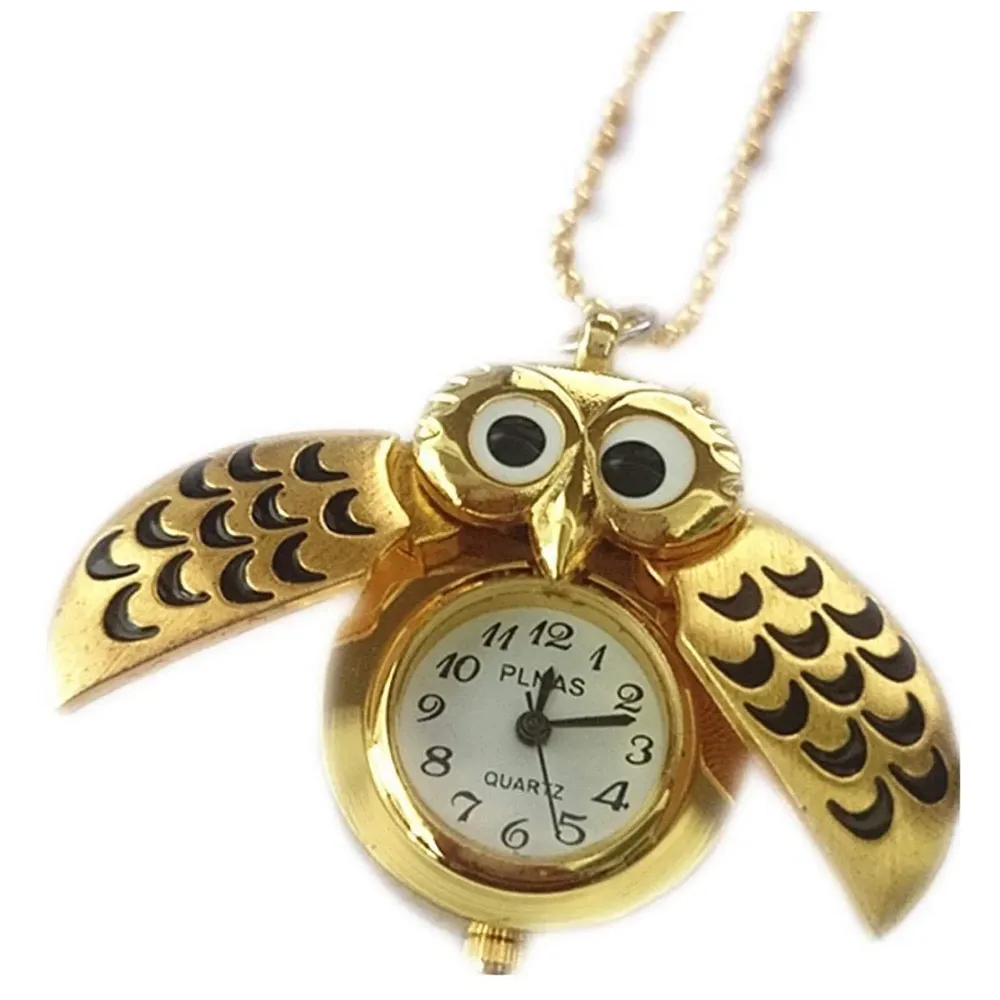 Gold Owl Pocket Watch Classic Vintage Retro Owl Chain Pocket 2.5 Cms Diameter Pendent