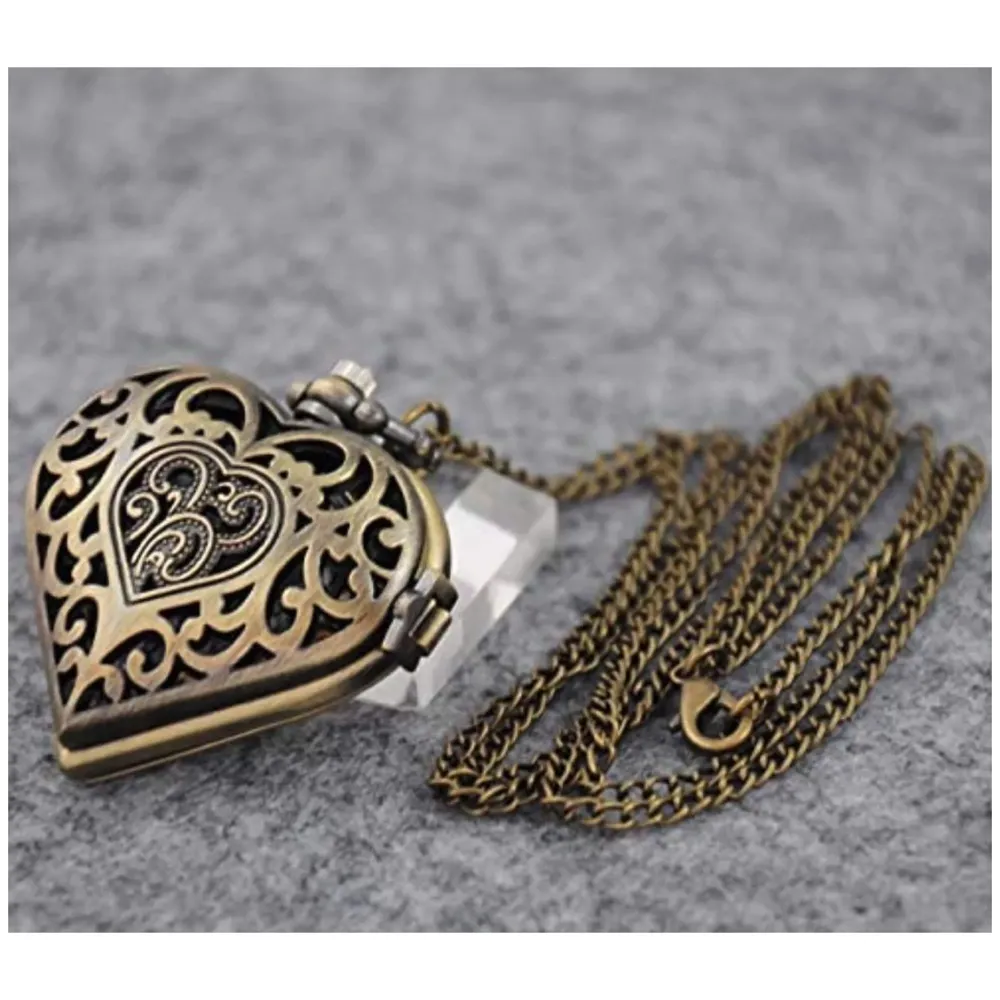 Heart Pocket Watch Classic Vintage Retro Owl Chain Pocket 2.5 Cms Diameter Pendent