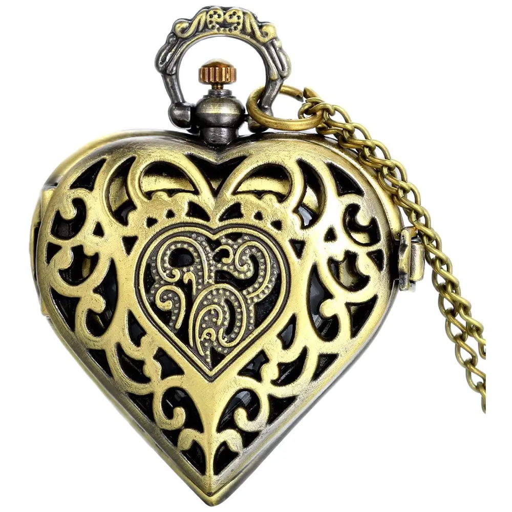 Heart Pocket Watch Classic Vintage Retro Owl Chain Pocket 2.5 Cms Diameter Pendent