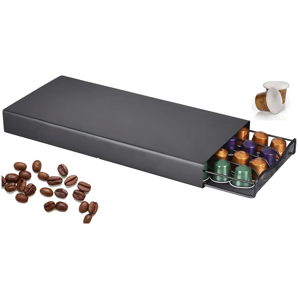 Coffee Capsule Holder Box For 40 Coffee Pods Compatible with Nespresso Pods | Espresso Pods Rack For Home & Office - Black - 37 cm x 17 cm x 5 cm.