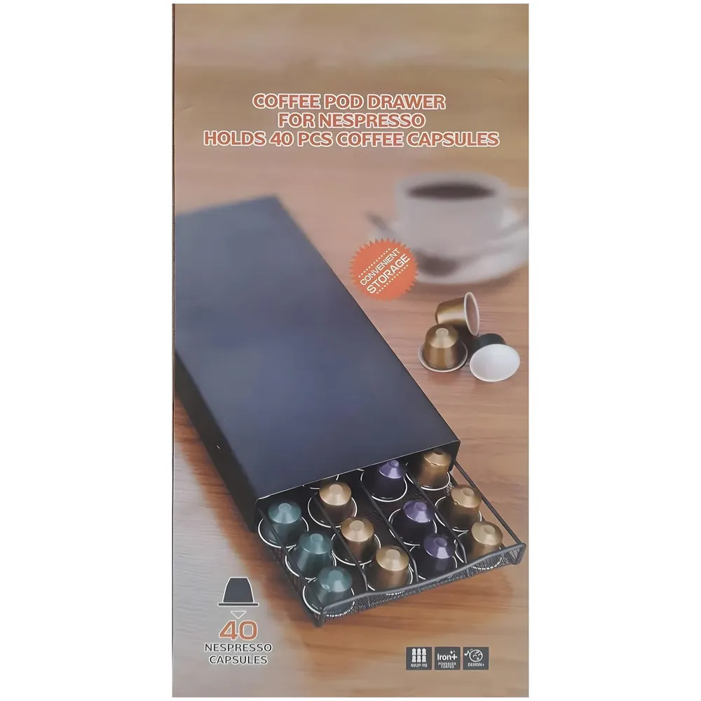 Coffee Capsule Holder Box For 40 Coffee Pods Compatible with Nespresso Pods | Espresso Pods Rack For Home & Office - Black - 37 cm x 17 cm x 5 cm. - 3