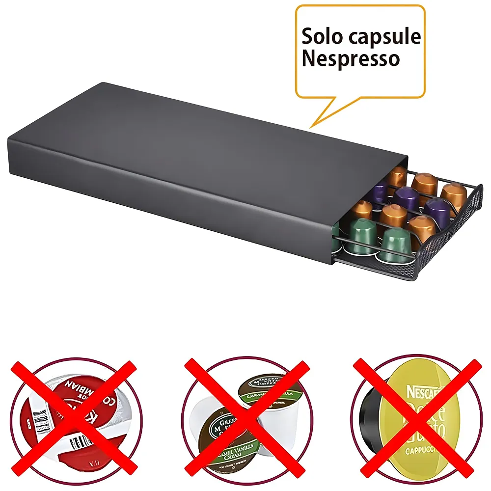 Coffee Capsule Holder Box For 40 Coffee Pods Compatible with Nespresso Pods | Espresso Pods Rack For Home & Office - Black - 37 cm x 17 cm x 5 cm.