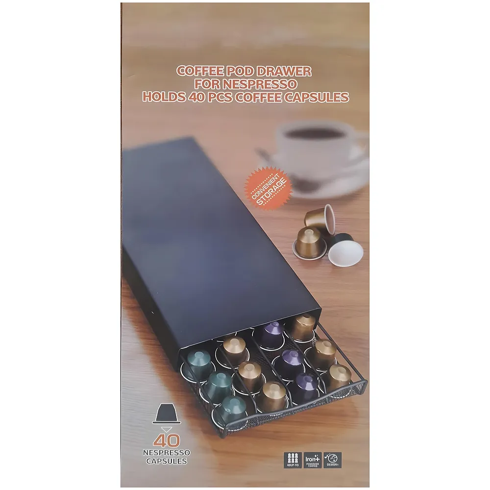 Coffee Capsule Holder Box For 40 Coffee Pods Compatible with Nespresso Pods | Espresso Pods Rack For Home & Office - Black - 37 cm x 17 cm x 5 cm.