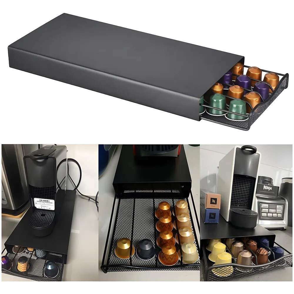 Coffee Capsule Holder Box For 40 Coffee Pods Compatible with Nespresso Pods | Espresso Pods Rack For Home & Office - Black - 37 cm x 17 cm x 5 cm.