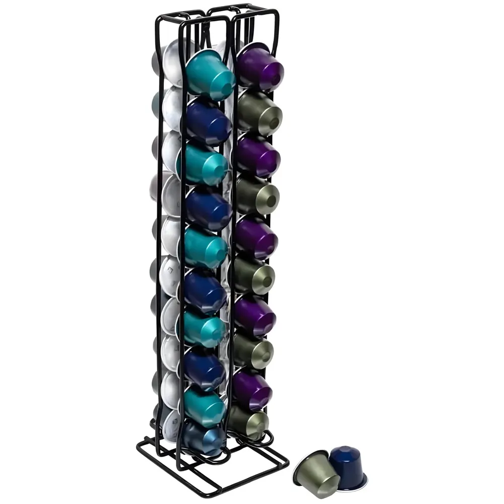 Coffee Capsule Holder For 40 Coffee Pods Compatible with Nespresso Pods | Espresso Pods Rack For Home & Office - Black - 37 cm x 10.5 cm x 9 cm.