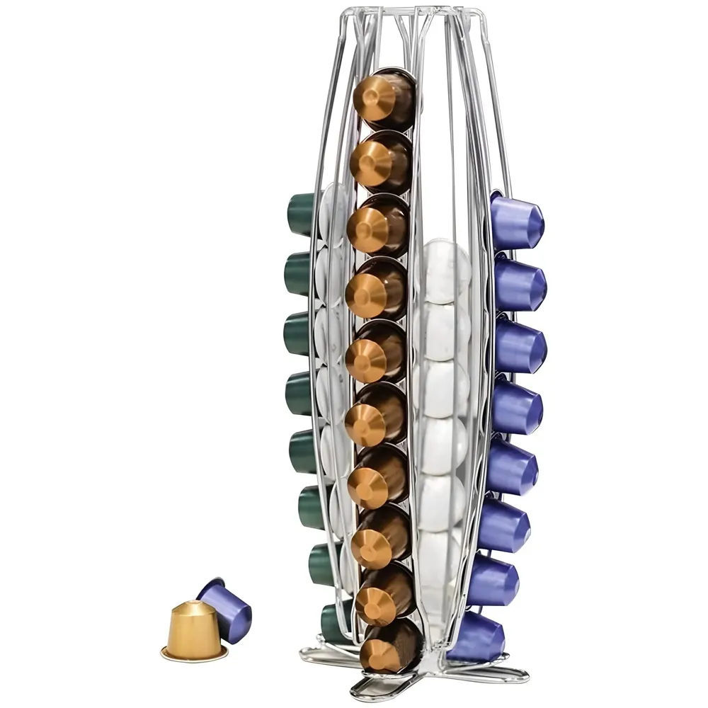 Coffee Capsule Holder For 40 Coffee Pods Compatible with Nespresso Pods | Espresso Pods Rack For Home & Office - Silver - 40 cm x 17 cm x 9 cm.