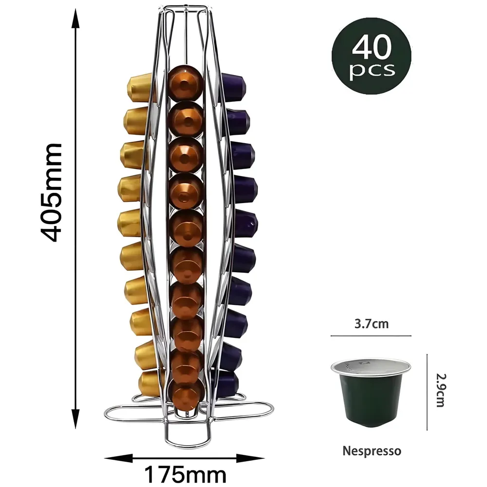 Coffee Capsule Holder For 40 Coffee Pods Compatible with Nespresso Pods | Espresso Pods Rack For Home & Office - Silver - 40 cm x 17 cm x 9 cm. - 2