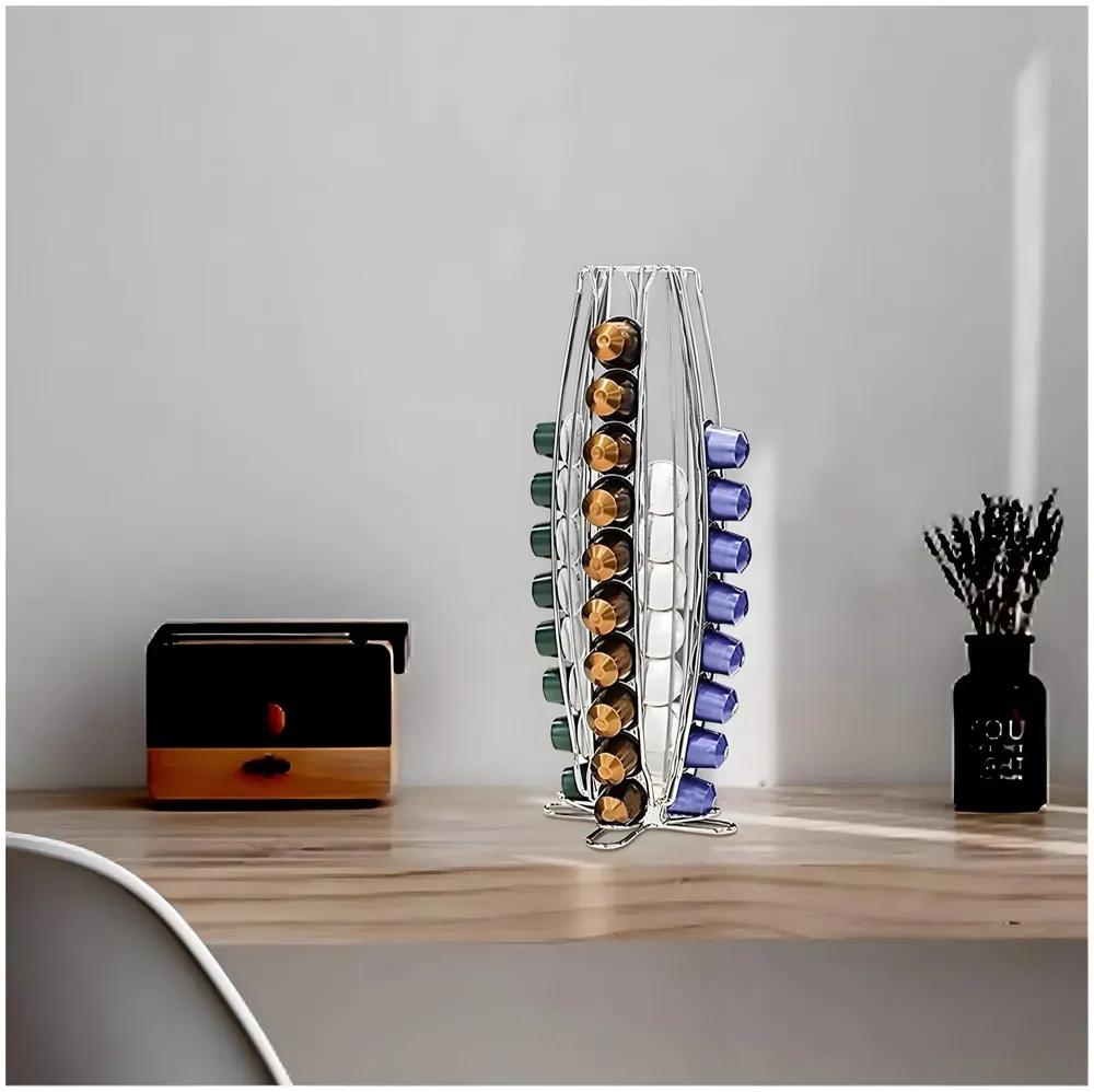 Coffee Capsule Holder For 40 Coffee Pods Compatible with Nespresso Pods | Espresso Pods Rack For Home & Office - Silver - 40 cm x 17 cm x 9 cm. - 6