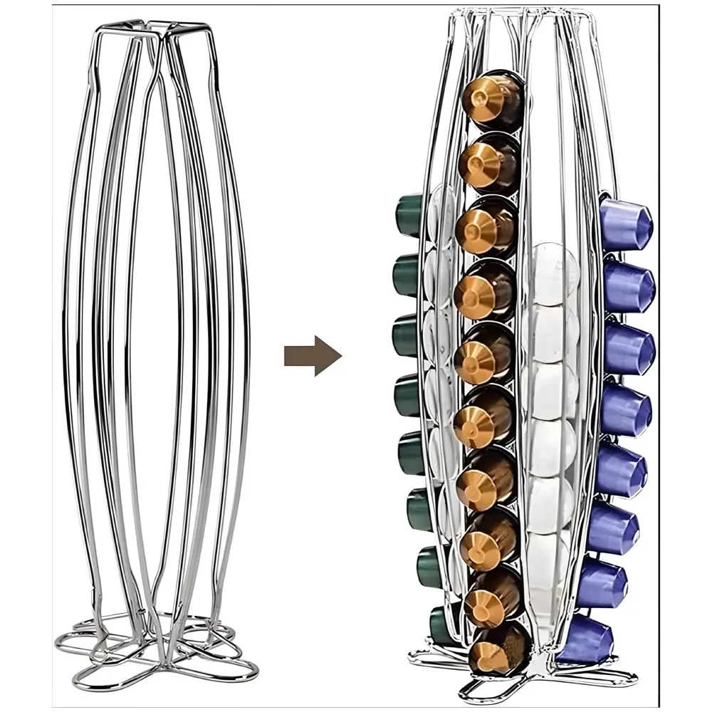 Coffee Capsule Holder For 40 Coffee Pods Compatible with Nespresso Pods | Espresso Pods Rack For Home & Office - Silver - 40 cm x 17 cm x 9 cm. - 7