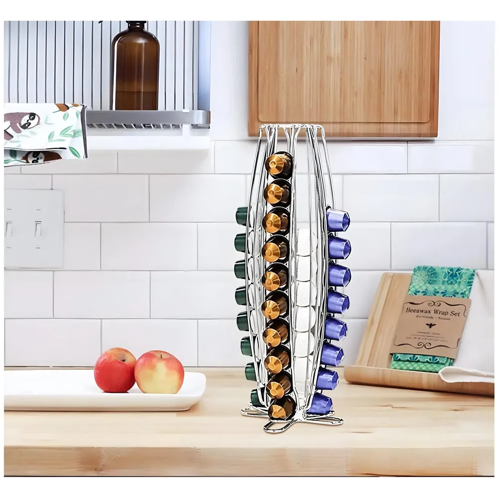Coffee Capsule Holder For 40 Coffee Pods Compatible with Nespresso Pods | Espresso Pods Rack For Home & Office - Silver - 40 cm x 17 cm x 9 cm. - 8