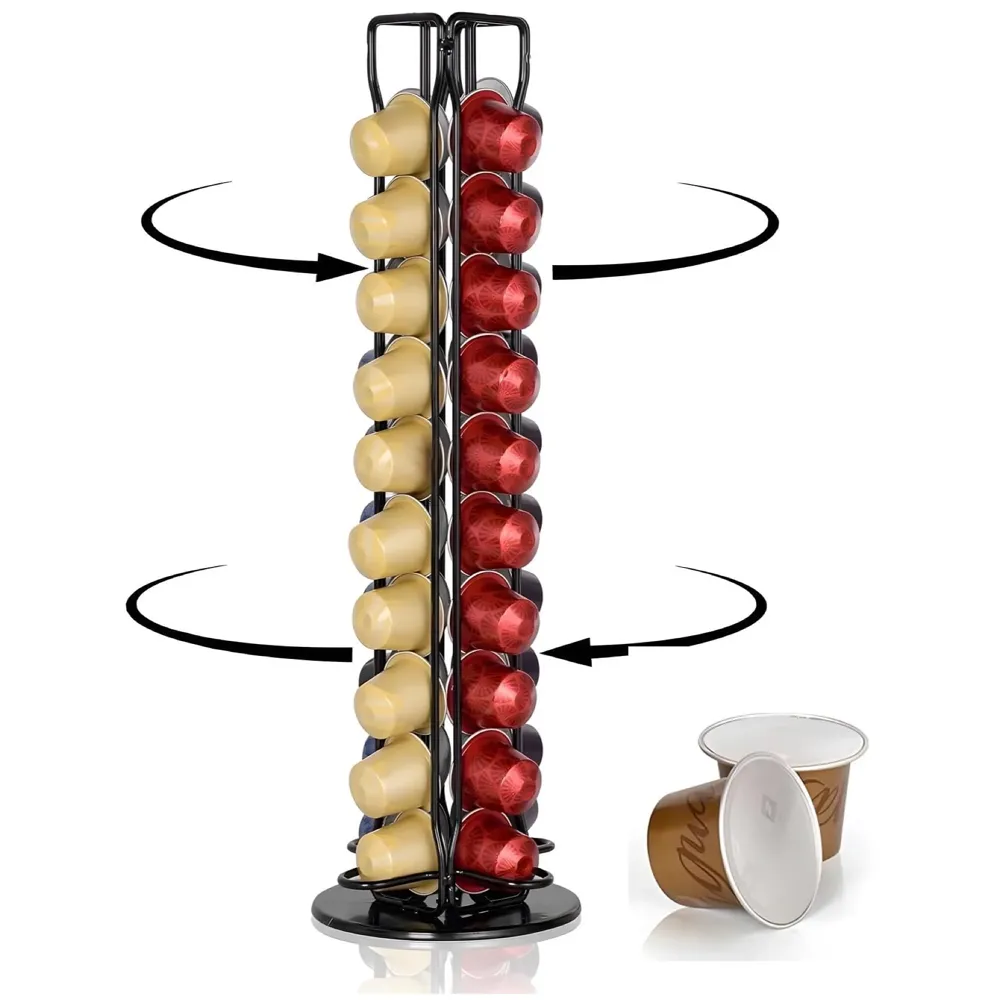 Coffee Capsule Holder Rotating Stand For 40 Coffee Pods Compatible with Nespresso Pods | Espresso Pods Rack For Home & Office - Black - 37.6 cm x 10.5 cm x 10.5 cm.