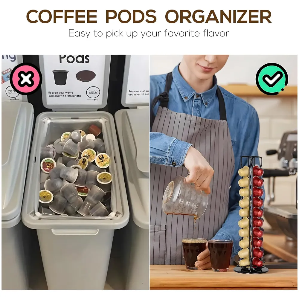 Coffee Capsule Holder Rotating Stand For 40 Coffee Pods Compatible with Nespresso Pods | Espresso Pods Rack For Home & Office - Black - 37.6 cm x 10.5 cm x 10.5 cm.