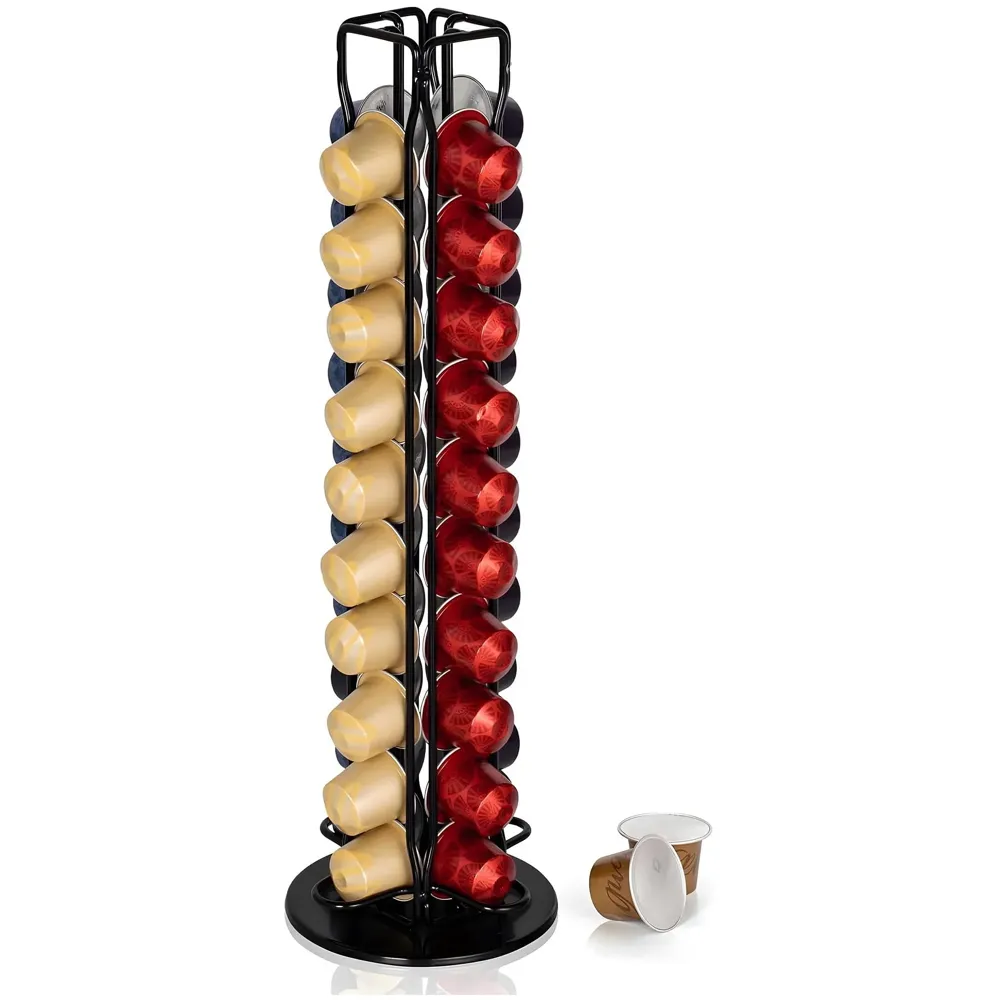 Coffee Capsule Holder Rotating Stand For 40 Coffee Pods Compatible with Nespresso Pods | Espresso Pods Rack For Home & Office - Black - 37.6 cm x 10.5 cm x 10.5 cm.