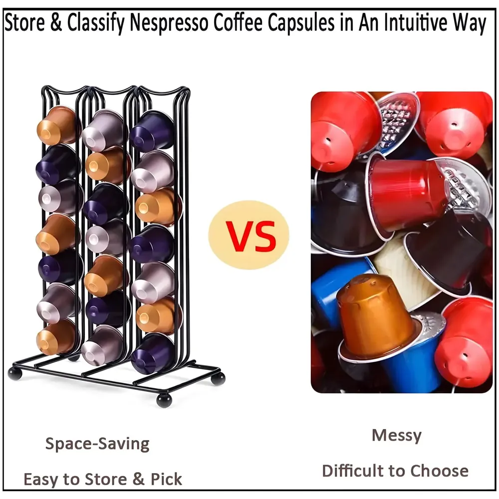 Coffee Capsule Holder For 42 Coffee Pods Compatible with Nespresso Pods | Espresso Pods Rack For Home & Office - Black - 26.5 cm x 16.5 cm x 9.5 cm. - 2