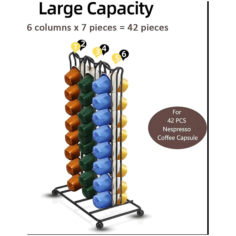 Coffee Capsule Holder For 42 Coffee Pods Compatible with Nespresso Pods | Espresso Pods Rack For Home & Office - Black - 26.5 cm x 16.5 cm x 9.5 cm. - 4