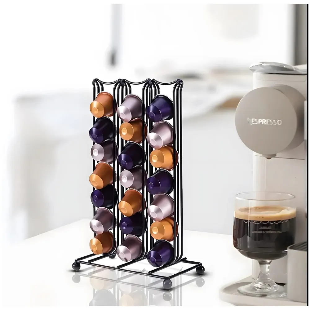 Coffee Capsule Holder For 42 Coffee Pods Compatible with Nespresso Pods | Espresso Pods Rack For Home & Office - Black - 26.5 cm x 16.5 cm x 9.5 cm. - 5