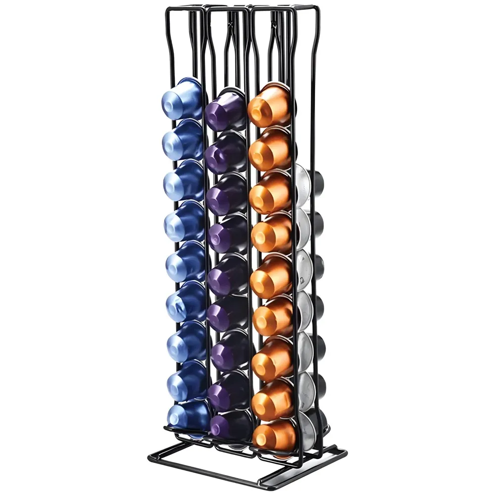 Coffee Capsule Holder For 60 Coffee Pods Compatible with Nespresso Pods | Espresso Pods Rack For Home & Office - Black - 37 cm x 13.5 cm x 9 cm.