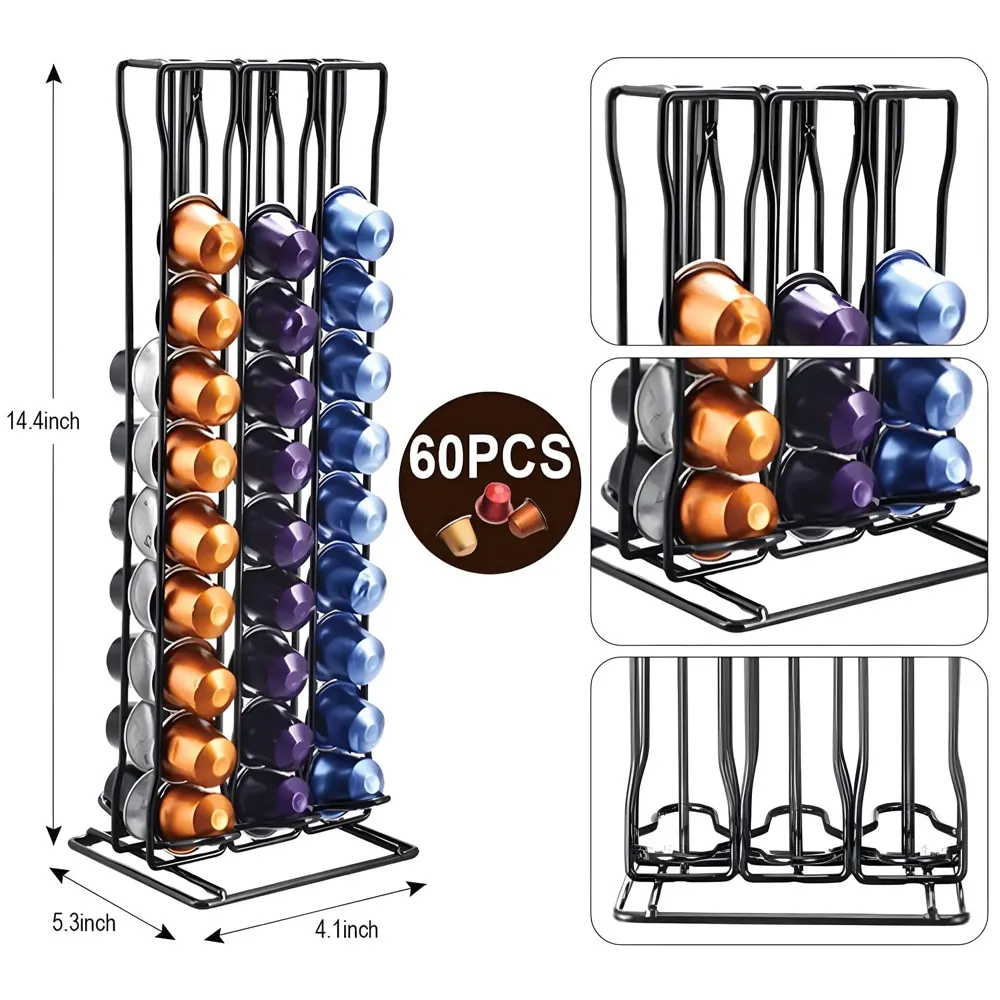 Coffee Capsule Holder For 60 Coffee Pods Compatible with Nespresso Pods | Espresso Pods Rack For Home & Office - Black - 37 cm x 13.5 cm x 9 cm. - 2