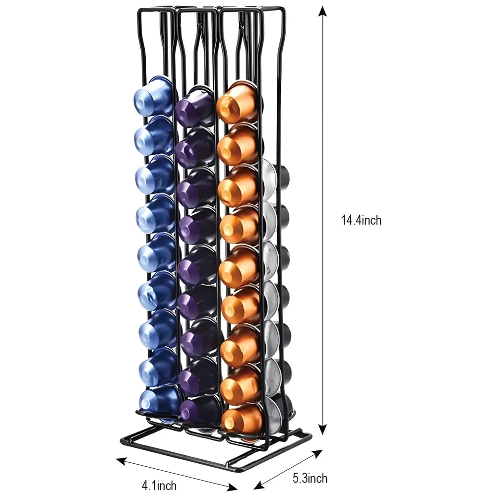 Coffee Capsule Holder For 60 Coffee Pods Compatible with Nespresso Pods | Espresso Pods Rack For Home & Office - Black - 37 cm x 13.5 cm x 9 cm. - 8