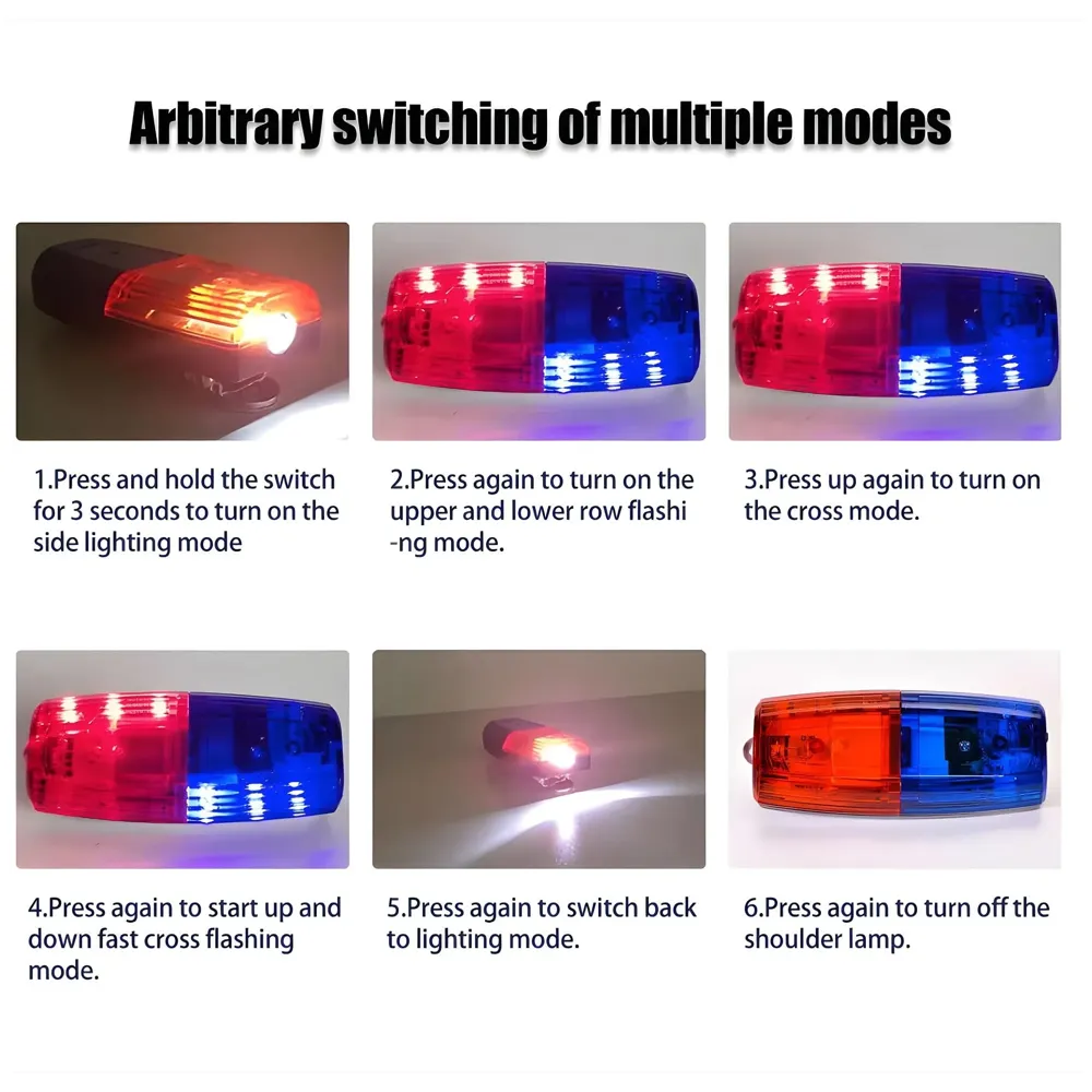 2 Pcs Police Shoulder Light Blinker, Blue and Red Warning Strobe, Safety LED Flashing Flashlight for Outdoor Rescue, Traffic, Patrols, Cycling, Night Run Emergency