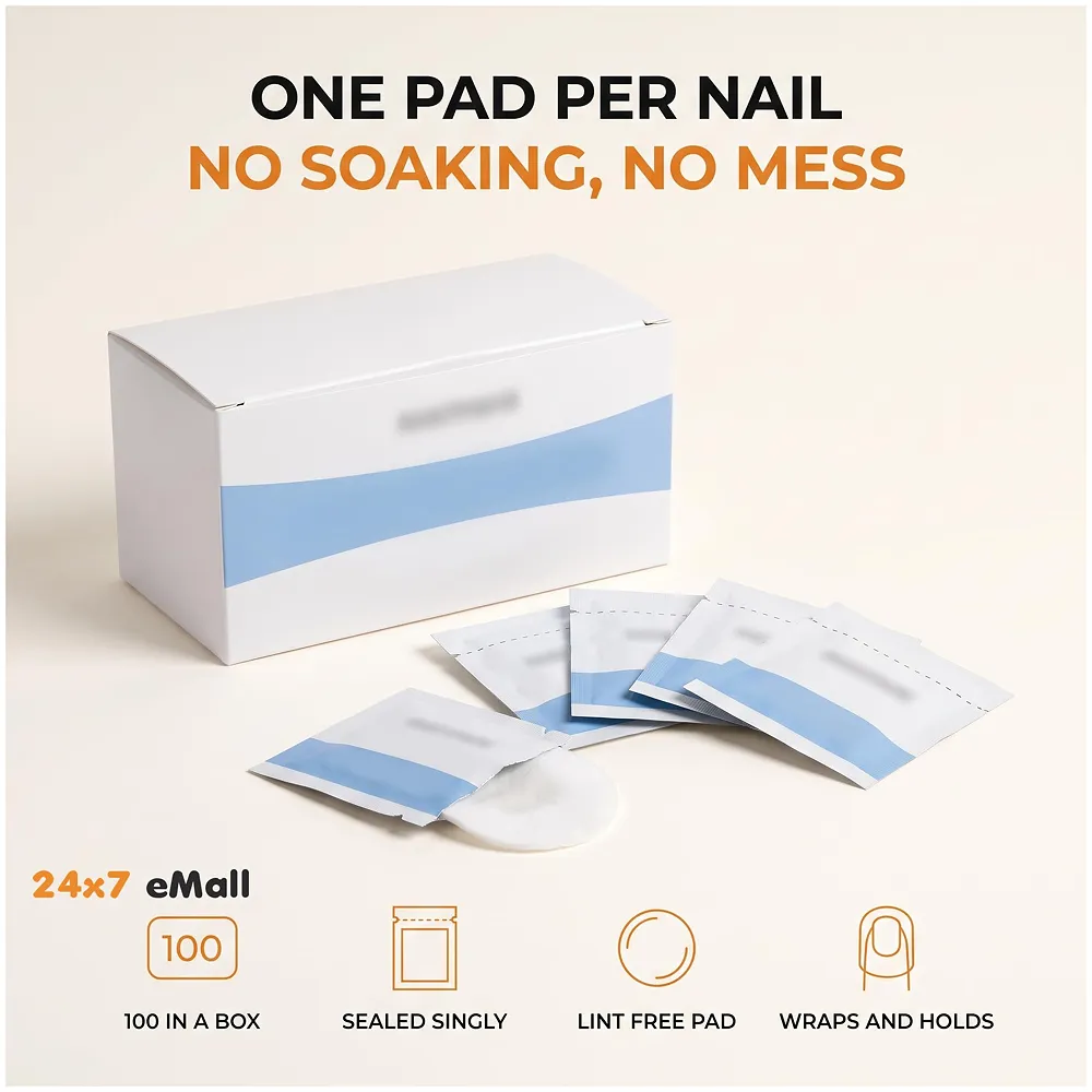 100 Count White Gel Nail Polish Remover Pads - Lint Free Wipes for Acrylic Gel Extensions and Nail Art