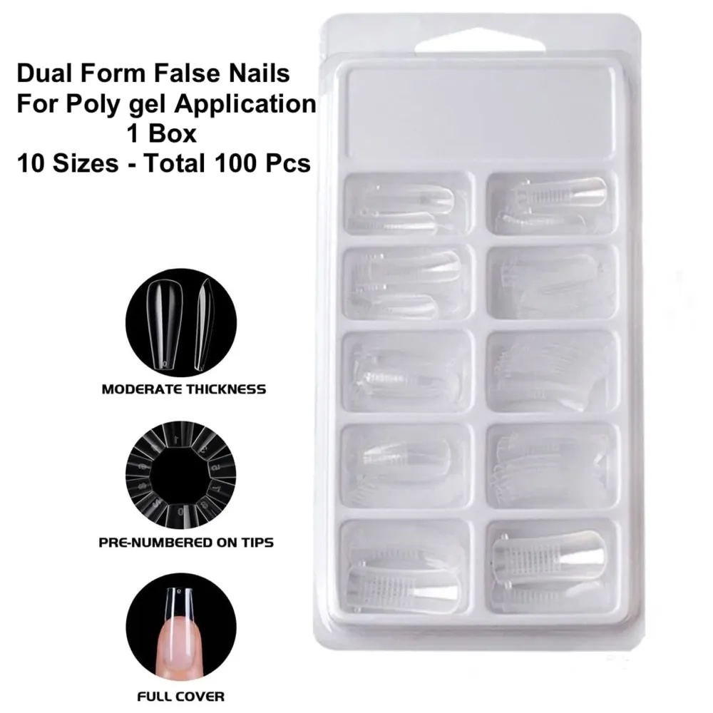 White Poly Gel Nail With Nail Spatula, Buffer And 100Pcs Fake Nails Acrylic Gel Poly Gel Nail Gel Extension Set