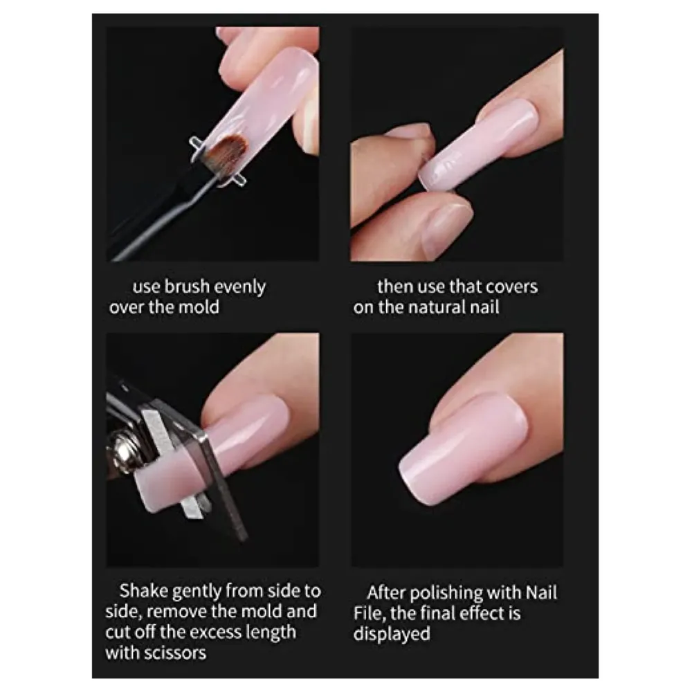 Transparent Poly Nail Gel Acrylic Gel Nail Gel Extension Set including fake nails 100pcs, Nail Spatula And Nail Buffer