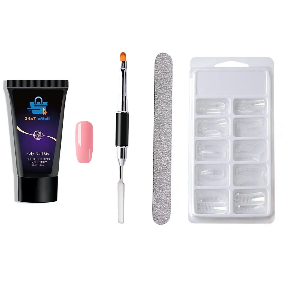 Poly Gel Nail With Nail Spatula, Buffer And 100Pcs Fake Nails Acrylic Gel Poly Gel Nail Gel Extension Set Premium