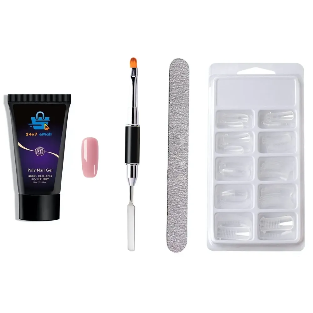 Gel Acrylic Poly Nail Gel Nail Gel Extension Set Kit, Nail Spatula, Buffer, 100pcs Fake Nails