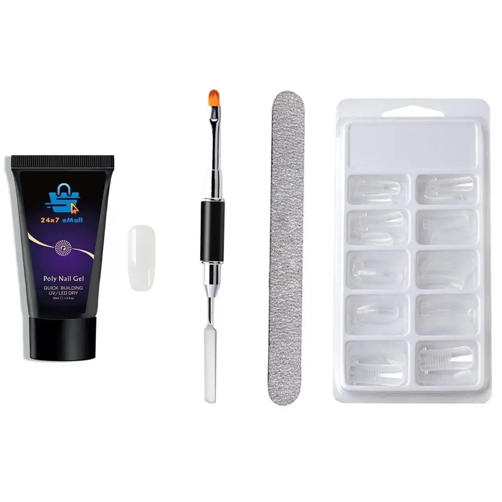 Transparent Acrylic Gel Poly Gel Nail Gel Extension Set including fake nails 100pcs, Nail Spatula And Nail Buffer