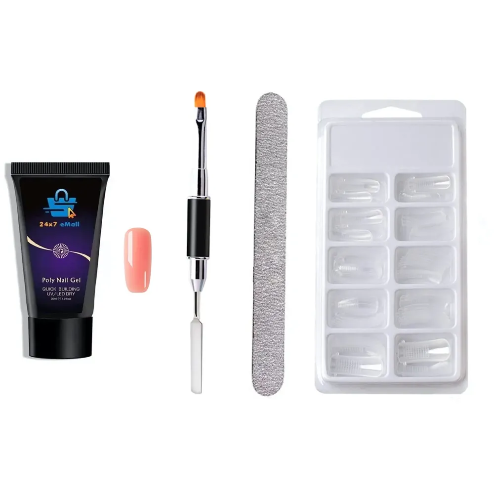 Acrylic Gel Poly Nail Gel Nail Gel Extension Set with Nail Buffer, Spatula and 100Pcs Nails