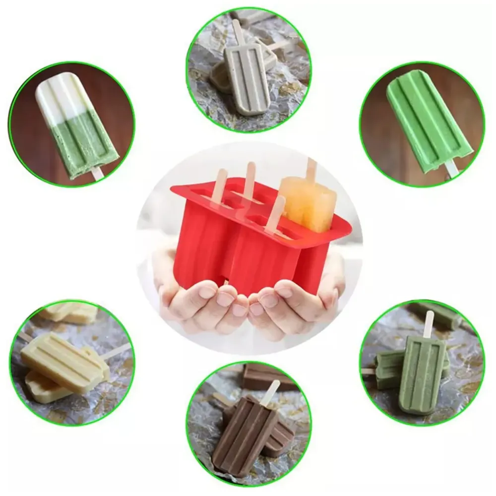 Ice Pop Moulds, 4 Cavity Food Grade Silicone Frozen Ice Popsicle Kulfi Maker with Sticks, BPA Free, Kitchen Tools, Red, Ice Cream Moulds - 3