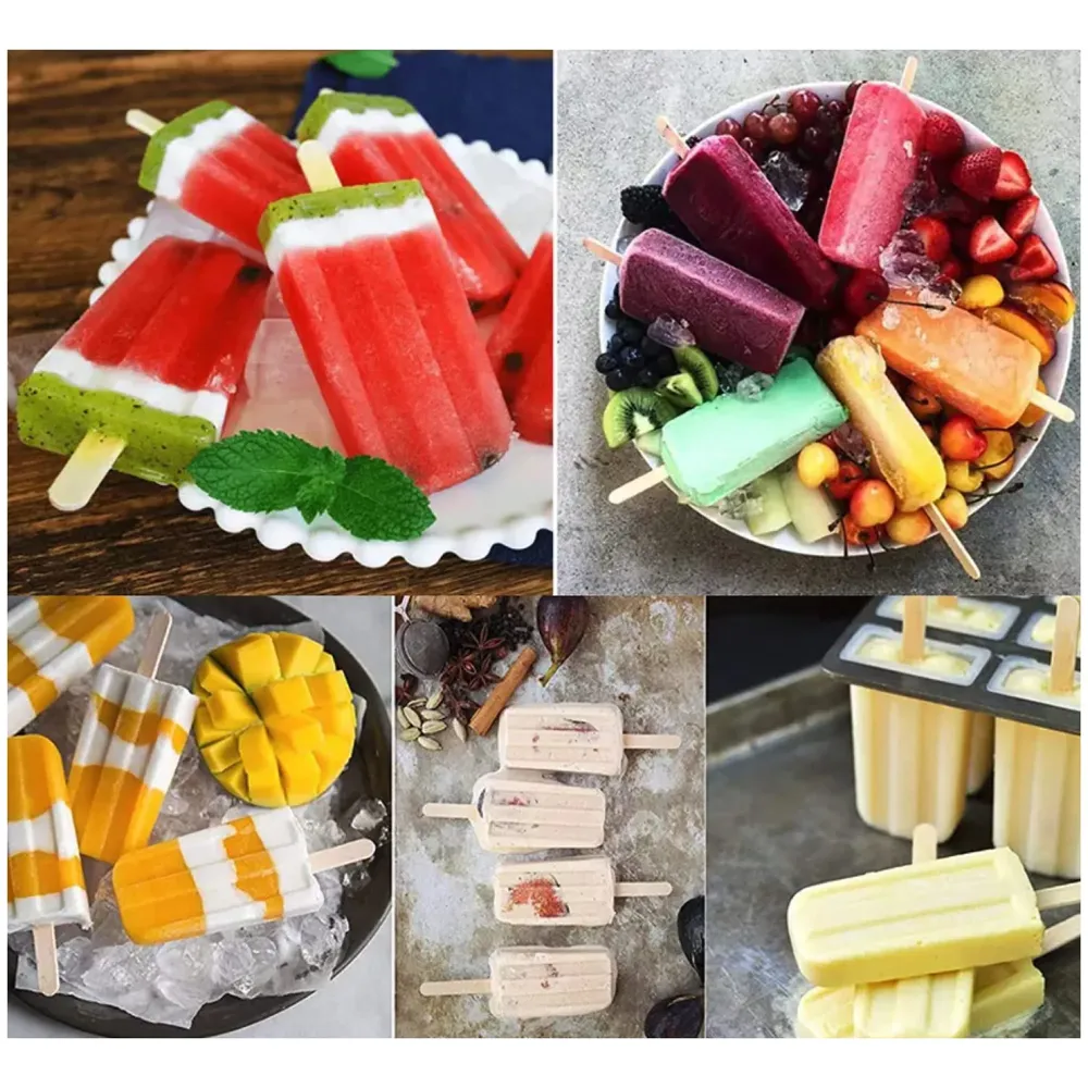 Ice Pop Moulds, 4 Cavity Food Grade Silicone Frozen Ice Popsicle Kulfi Maker with Sticks, BPA Free, Kitchen Tools, Red, Ice Cream Moulds