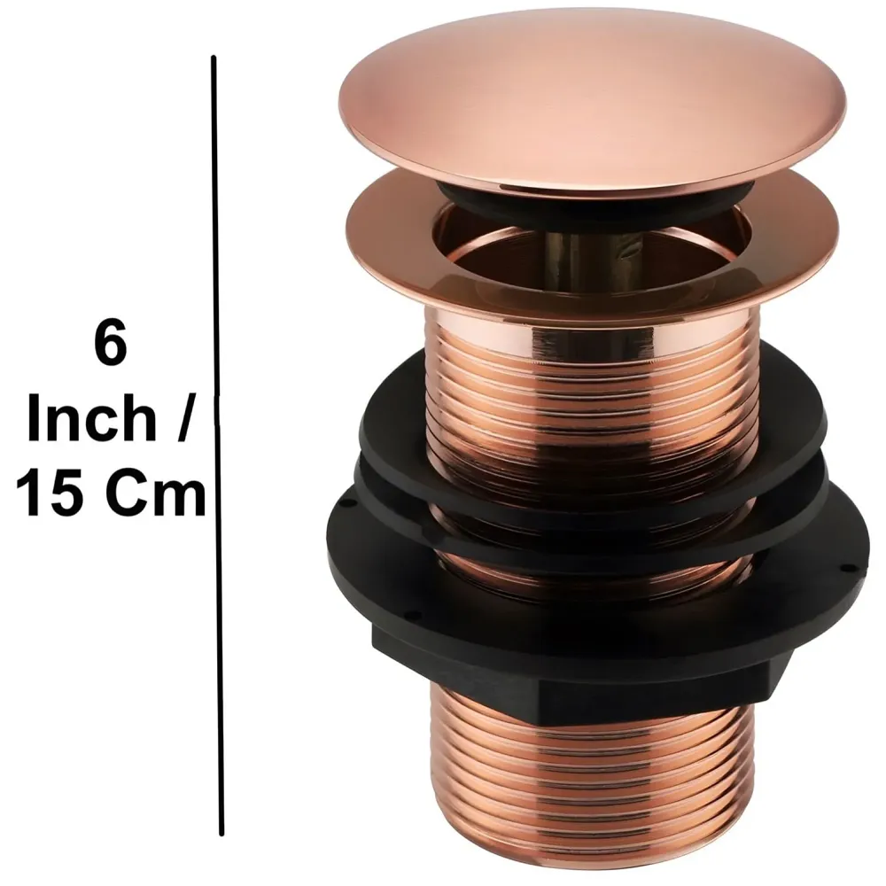 6 Inches Rose Gold Full Threaded Pop Up Waste Coupling for Basins Washroom Toilets Bathroom - 6 inch- 15 cm, Brass Top.